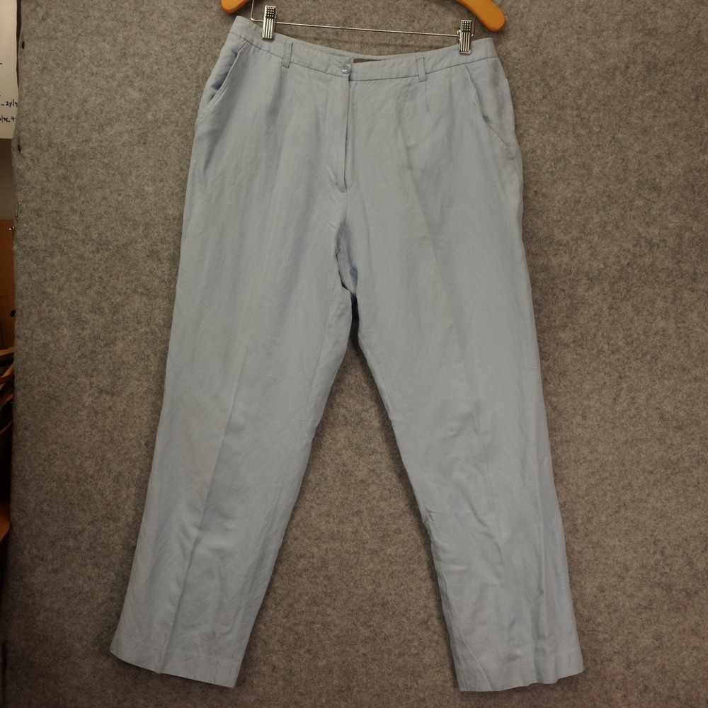 Coastal Summer Linen Pants Womens M 10 Pastel Blue Tapered Trousers KENAR 30x28